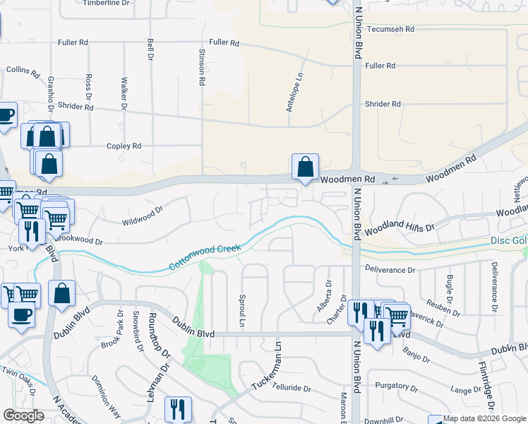 map of restaurants, bars, coffee shops, grocery stores, and more near 6834 Los Reyes Circle in Colorado Springs