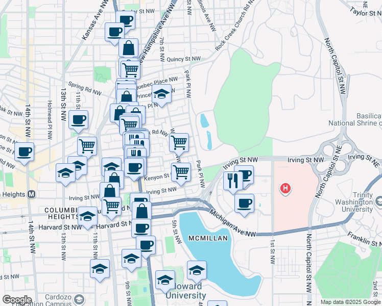 map of restaurants, bars, coffee shops, grocery stores, and more near 101 Independence Avenue Southeast in Washington