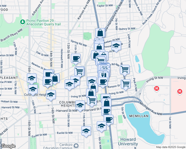 map of restaurants, bars, coffee shops, grocery stores, and more near 101 Independence Avenue Southeast in Washington