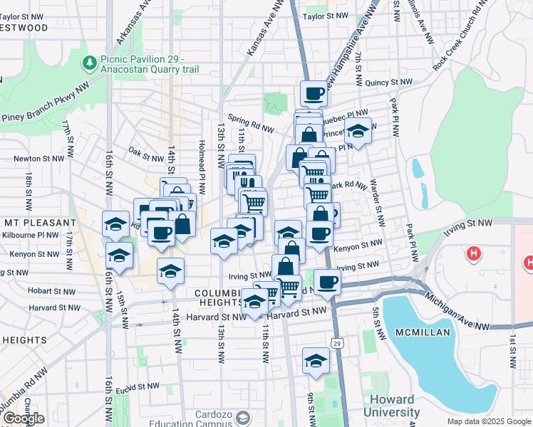 map of restaurants, bars, coffee shops, grocery stores, and more near 101 Independence Avenue Southeast in Washington