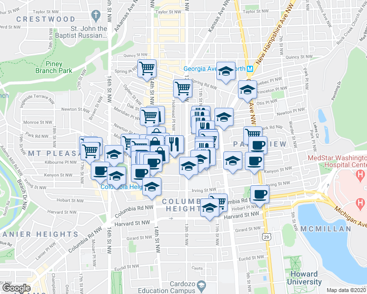 map of restaurants, bars, coffee shops, grocery stores, and more near 101 Independence Avenue Southeast in Washington