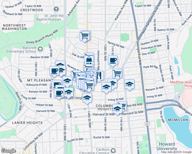 map of restaurants, bars, coffee shops, grocery stores, and more near 101 Independence Avenue Southeast in Washington
