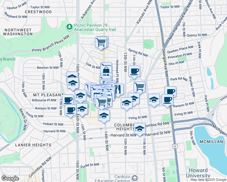 map of restaurants, bars, coffee shops, grocery stores, and more near 101 Independence Avenue Southeast in Washington