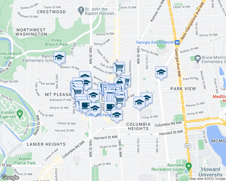 map of restaurants, bars, coffee shops, grocery stores, and more near 101 Independence Avenue Southeast in Washington