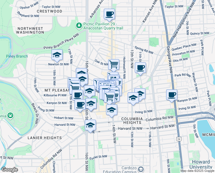 map of restaurants, bars, coffee shops, grocery stores, and more near 101 Independence Avenue Southeast in Washington
