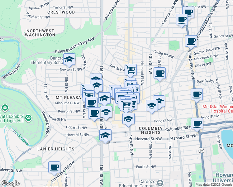 map of restaurants, bars, coffee shops, grocery stores, and more near 101 Independence Avenue Southeast in Washington