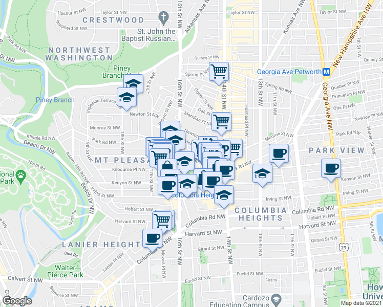 map of restaurants, bars, coffee shops, grocery stores, and more near 101 Independence Avenue Southeast in Washington