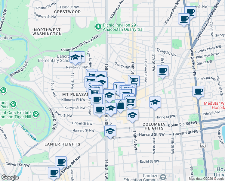 map of restaurants, bars, coffee shops, grocery stores, and more near 101 Independence Avenue Southeast in Washington