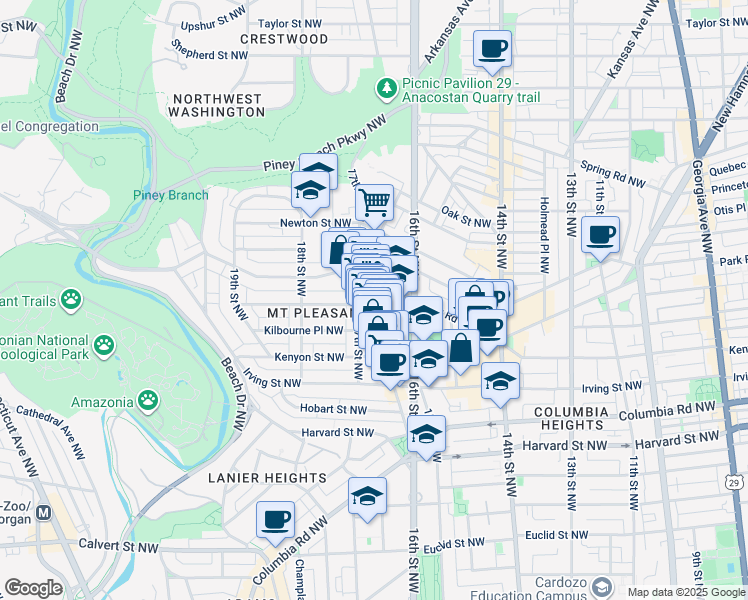 map of restaurants, bars, coffee shops, grocery stores, and more near 101 Independence Avenue Southeast in Washington