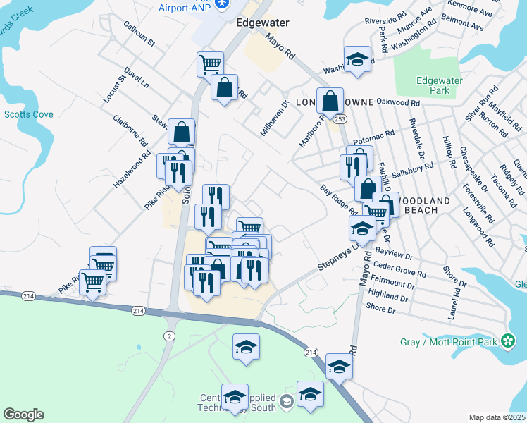 map of restaurants, bars, coffee shops, grocery stores, and more near 244 Night Haven Court in Edgewater