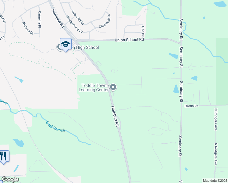 map of restaurants, bars, coffee shops, grocery stores, and more near 3839 Humbert Road in Alton