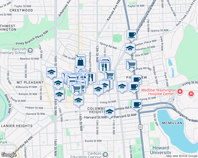 map of restaurants, bars, coffee shops, grocery stores, and more near 101 Independence Avenue Southeast in Washington