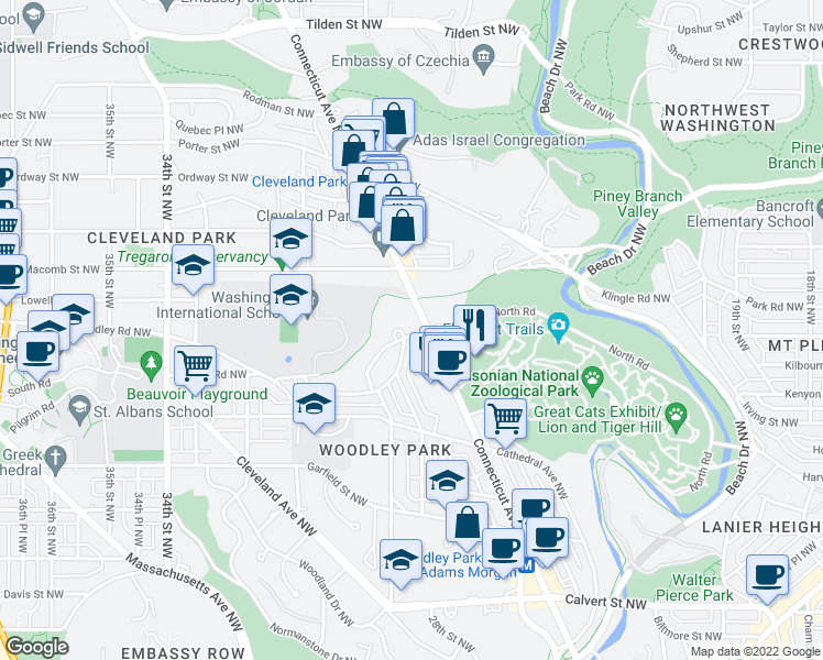 map of restaurants, bars, coffee shops, grocery stores, and more near 2737 Devonshire Place Northwest in Washington