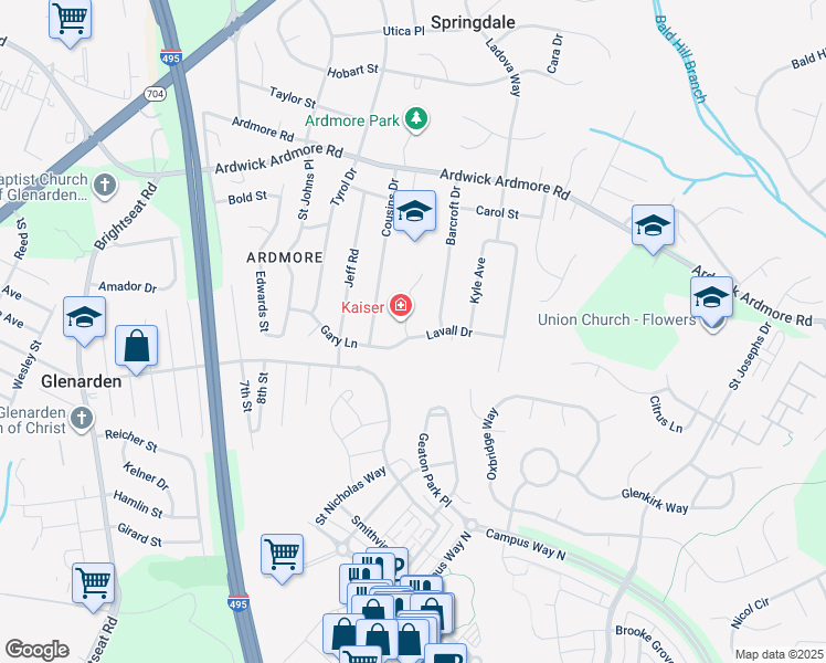 map of restaurants, bars, coffee shops, grocery stores, and more near 3101 Lavall Court in Glenarden