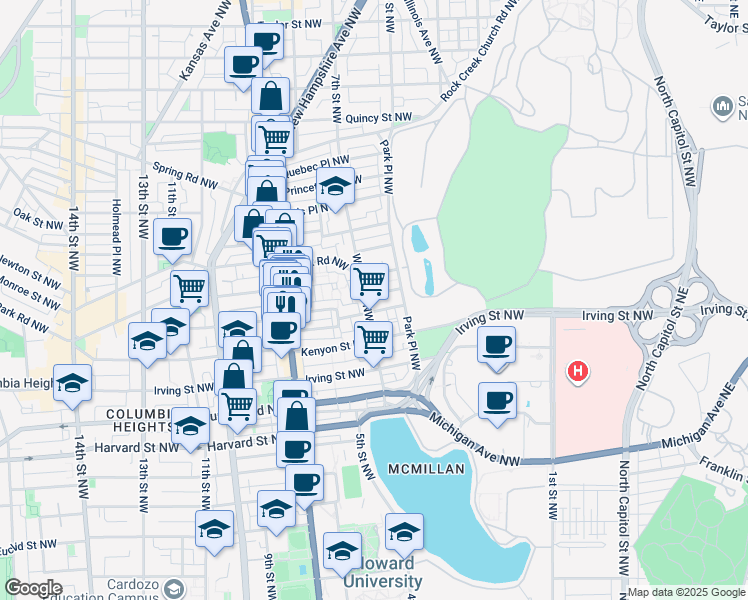 map of restaurants, bars, coffee shops, grocery stores, and more near 436 Luray Place Northwest in Washington