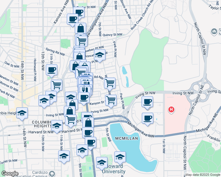 map of restaurants, bars, coffee shops, grocery stores, and more near 438 Luray Place Northwest in Washington