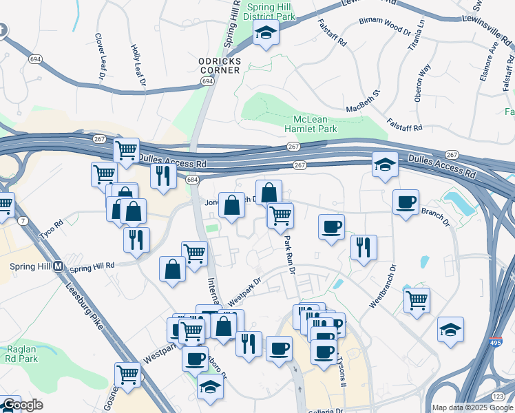 map of restaurants, bars, coffee shops, grocery stores, and more near 1504 Lincoln Way in McLean