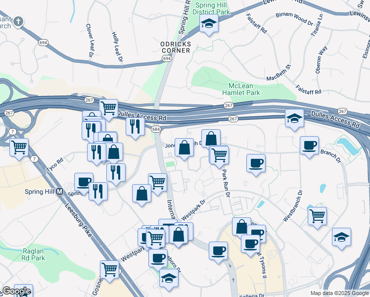 map of restaurants, bars, coffee shops, grocery stores, and more near 1540 Lincoln Way in McLean