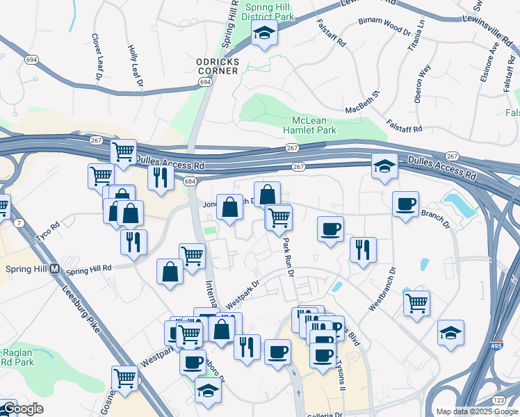 map of restaurants, bars, coffee shops, grocery stores, and more near 1504 Lincoln Way in McLean