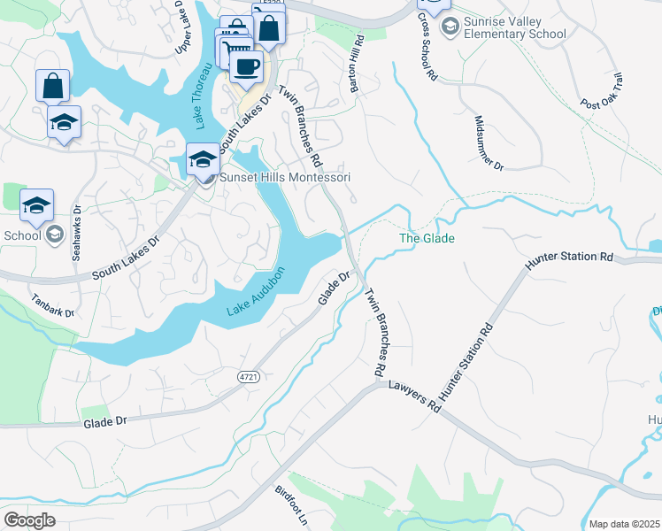 map of restaurants, bars, coffee shops, grocery stores, and more near 10996 Thrush Ridge Road in Reston
