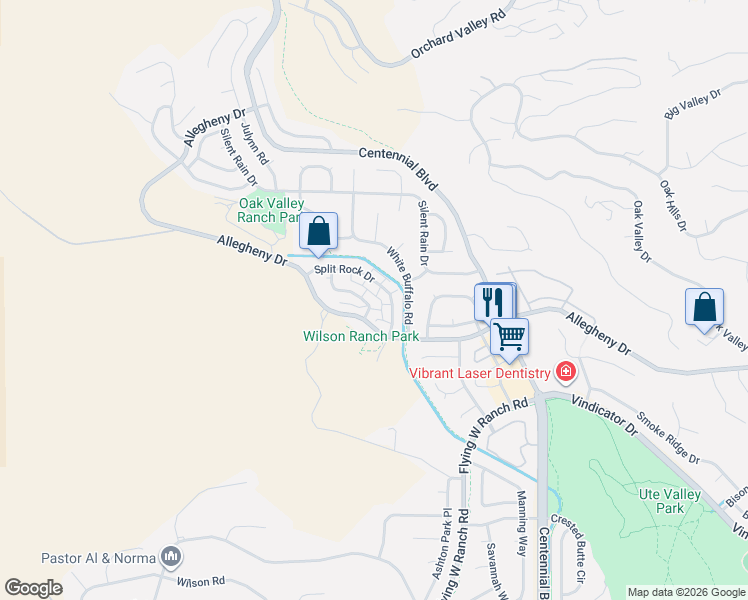 map of restaurants, bars, coffee shops, grocery stores, and more near 2330 Allegheny Drive in Colorado Springs