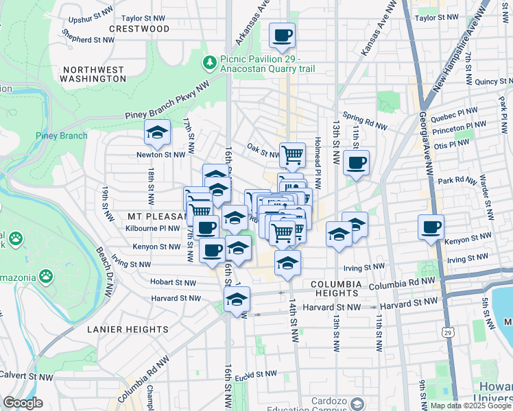 map of restaurants, bars, coffee shops, grocery stores, and more near 101 Independence Avenue Southeast in Washington