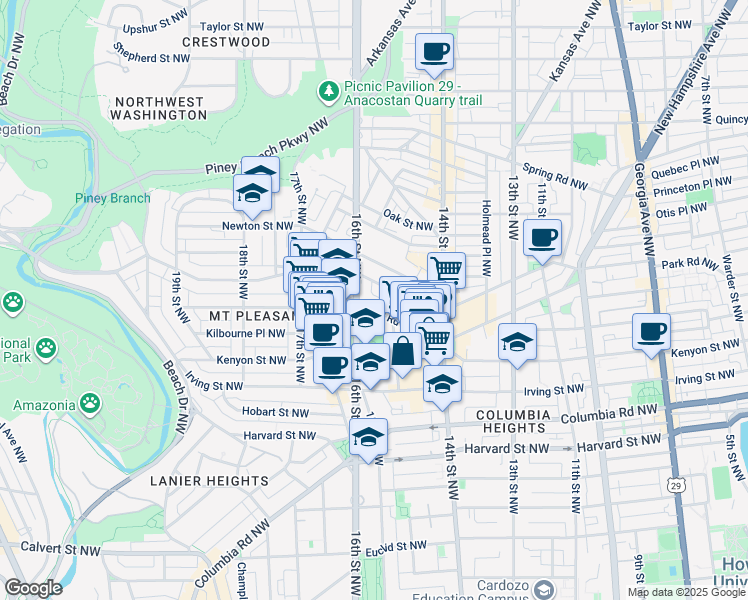 map of restaurants, bars, coffee shops, grocery stores, and more near 101 Independence Avenue Southeast in Washington