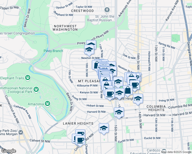 map of restaurants, bars, coffee shops, grocery stores, and more near 101 Independence Avenue Southeast in Washington