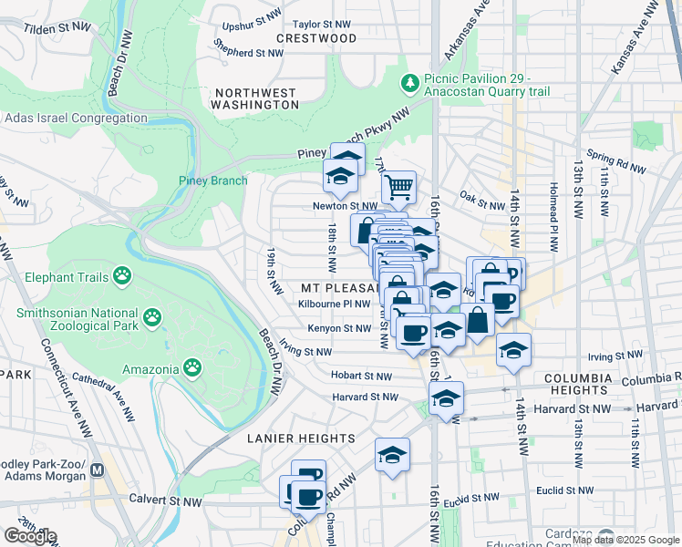 map of restaurants, bars, coffee shops, grocery stores, and more near 101 Independence Avenue Southeast in Washington