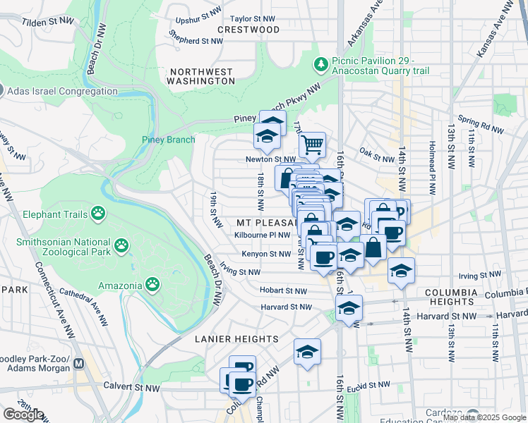 map of restaurants, bars, coffee shops, grocery stores, and more near 101 Independence Avenue Southeast in Washington