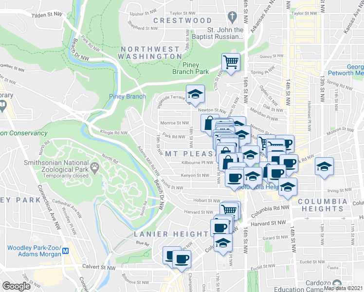 map of restaurants, bars, coffee shops, grocery stores, and more near 101 Independence Avenue Southeast in Washington