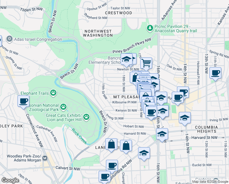 map of restaurants, bars, coffee shops, grocery stores, and more near 101 Independence Avenue Southeast in Washington
