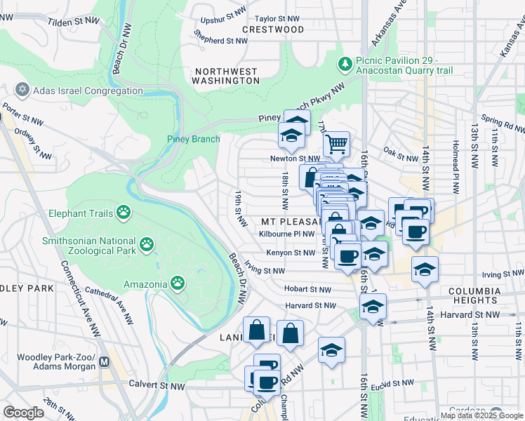 map of restaurants, bars, coffee shops, grocery stores, and more near 101 Independence Avenue Southeast in Washington