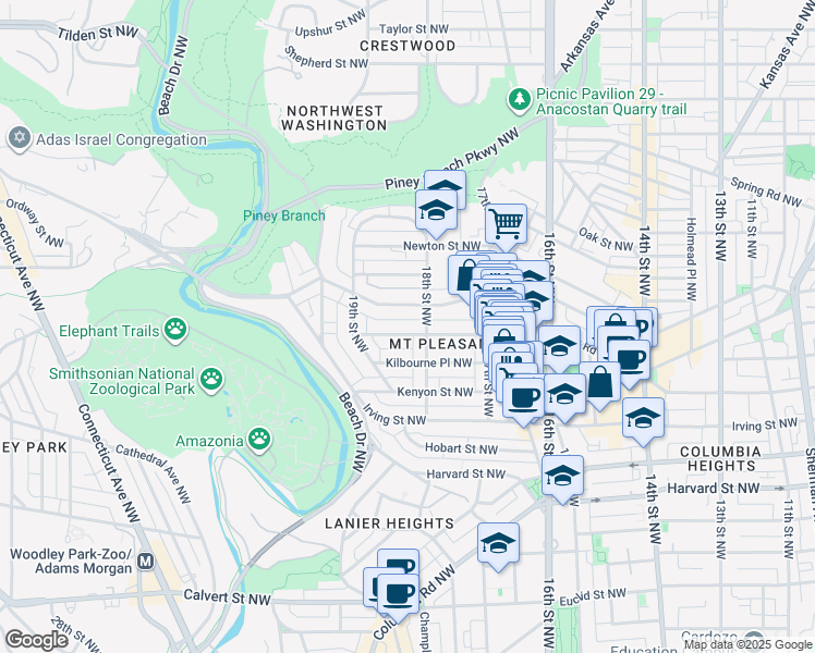 map of restaurants, bars, coffee shops, grocery stores, and more near 101 Independence Avenue Southeast in Washington