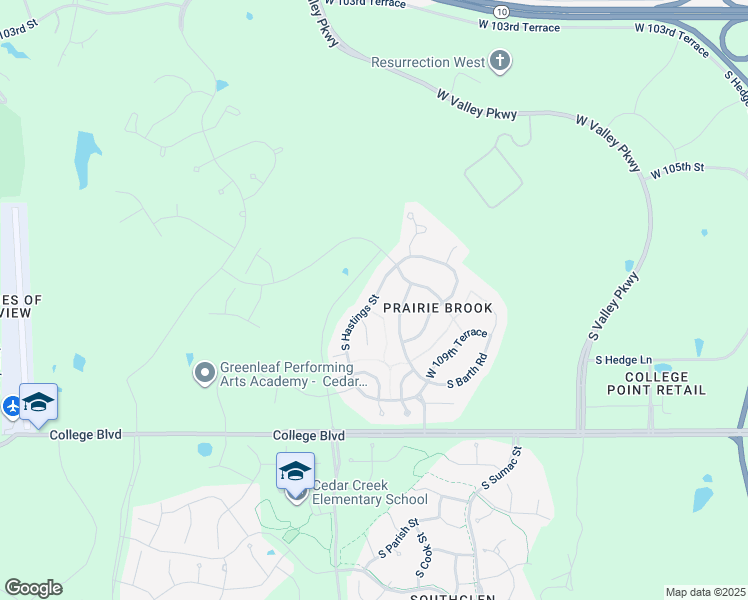 map of restaurants, bars, coffee shops, grocery stores, and more near 12368 South Hastings Street in Olathe