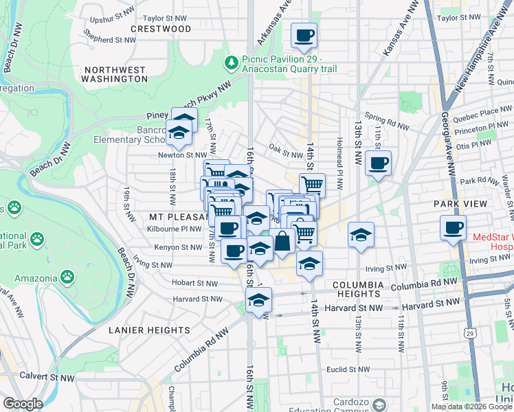 map of restaurants, bars, coffee shops, grocery stores, and more near 101 Independence Avenue Southeast in Washington