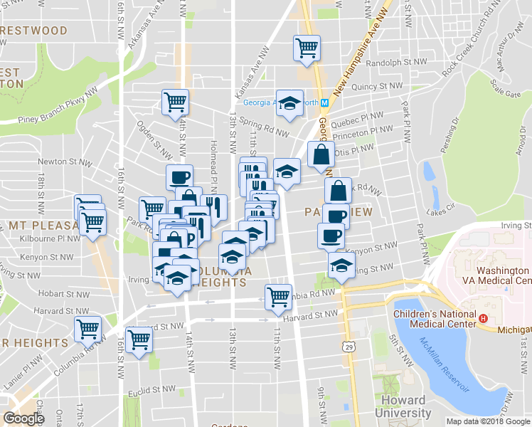 map of restaurants, bars, coffee shops, grocery stores, and more near 101 Independence Avenue Southeast in Washington