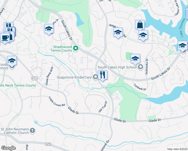 map of restaurants, bars, coffee shops, grocery stores, and more near 11609 Stoneview Square in Reston