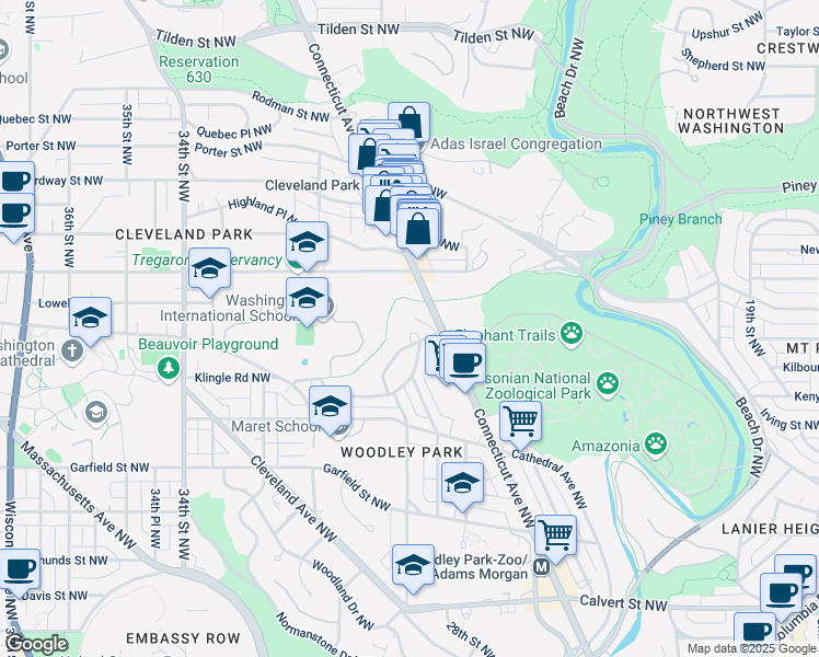 map of restaurants, bars, coffee shops, grocery stores, and more near 2737 Devonshire Place Northwest in Washington