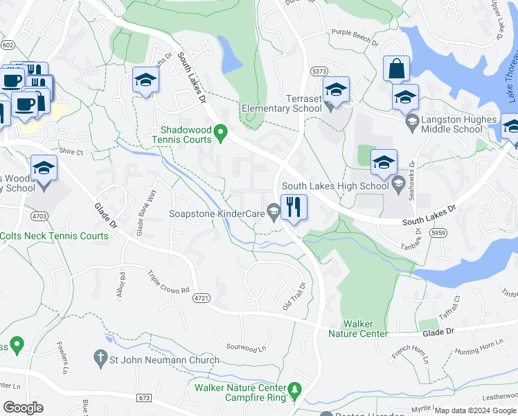 map of restaurants, bars, coffee shops, grocery stores, and more near 11629 Stoneview Square in Reston