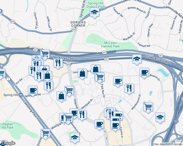 map of restaurants, bars, coffee shops, grocery stores, and more near 1504 Lincoln Way in McLean