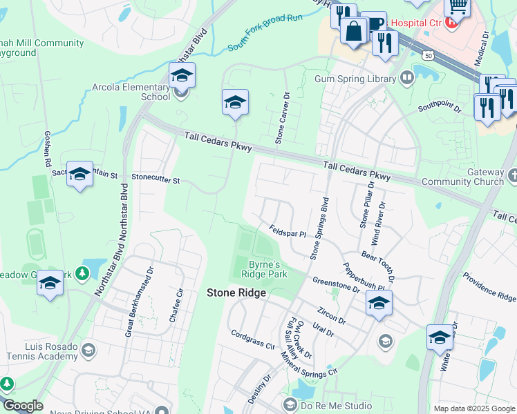 map of restaurants, bars, coffee shops, grocery stores, and more near 24787 Gypsum Way in Aldie