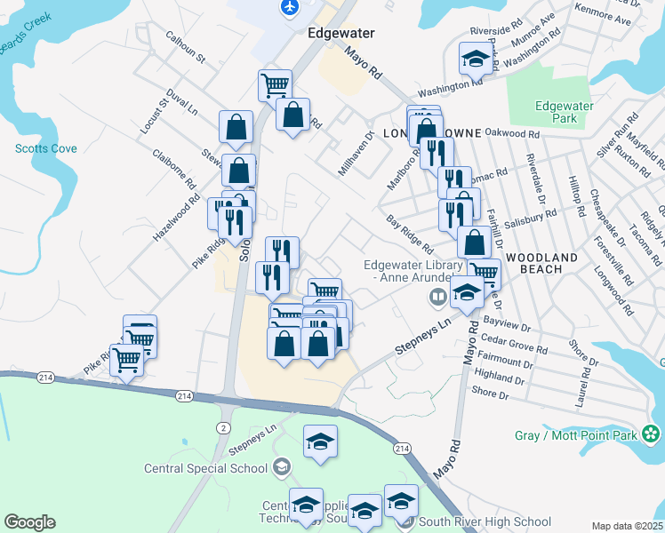 map of restaurants, bars, coffee shops, grocery stores, and more near 247 Night Haven Court in Edgewater