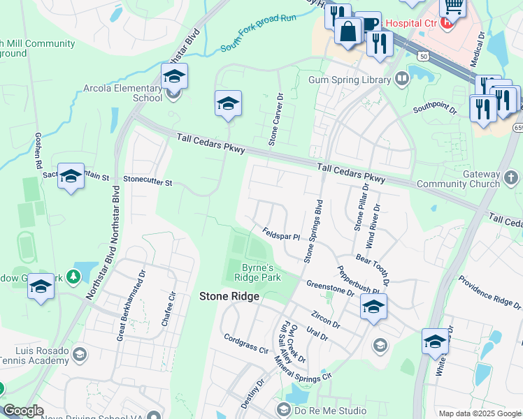 map of restaurants, bars, coffee shops, grocery stores, and more near 24786 Gypsum Way in Aldie