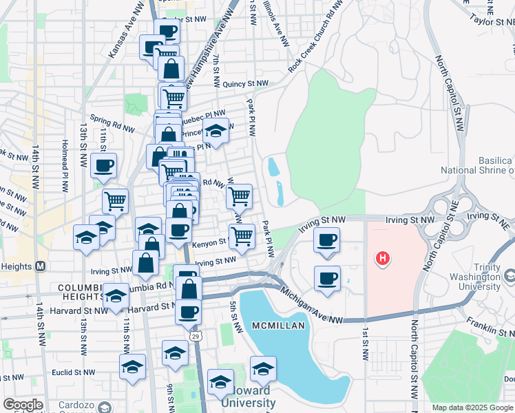 map of restaurants, bars, coffee shops, grocery stores, and more near 101 Independence Avenue Southeast in Washington