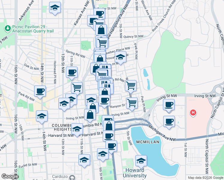 map of restaurants, bars, coffee shops, grocery stores, and more near 101 Independence Avenue Southeast in Washington