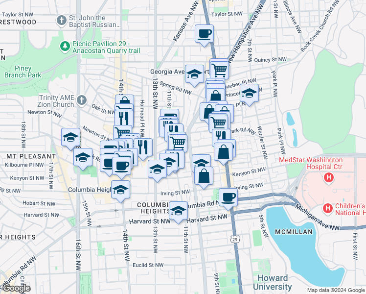 map of restaurants, bars, coffee shops, grocery stores, and more near 101 Independence Avenue Southeast in Washington