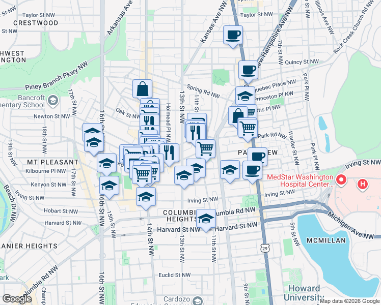 map of restaurants, bars, coffee shops, grocery stores, and more near 101 Independence Avenue Southeast in Washington