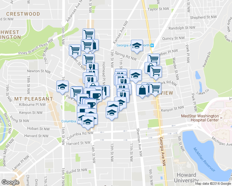 map of restaurants, bars, coffee shops, grocery stores, and more near 101 Independence Avenue Southeast in Washington