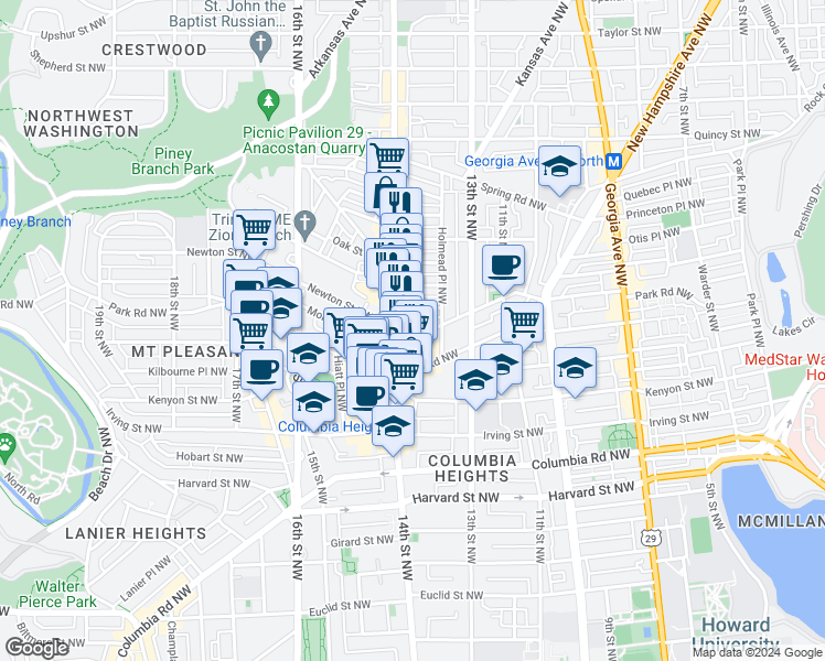 map of restaurants, bars, coffee shops, grocery stores, and more near 101 Independence Avenue Southeast in Washington